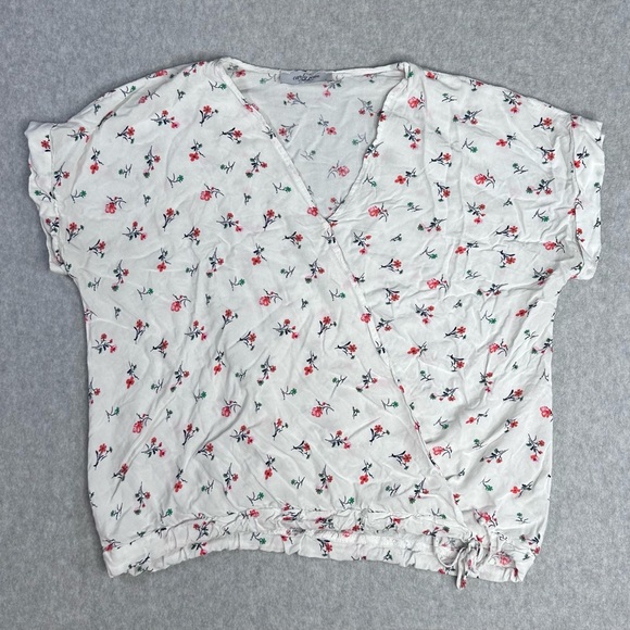 Carly Jean Los Angeles Tops - Carly Jean Los Angeles Floral White Wrap Top